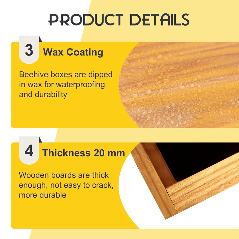 ThxBees صندوق عسل متوسط 8 إطارات للنحل مع طلاء شمع النحل يتضمن إطارات خلية النحل وأوراق أساس مشمعة (غير مجمعة) - Image 5